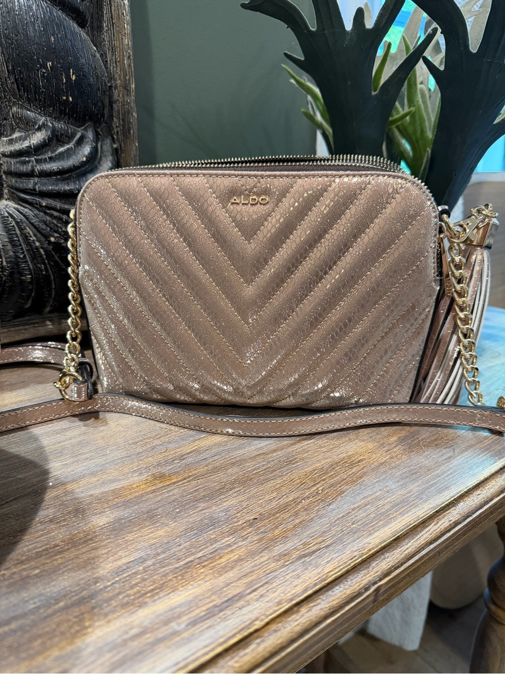 ALDO Metallic Rose Gold Quilted Crossbody Bag